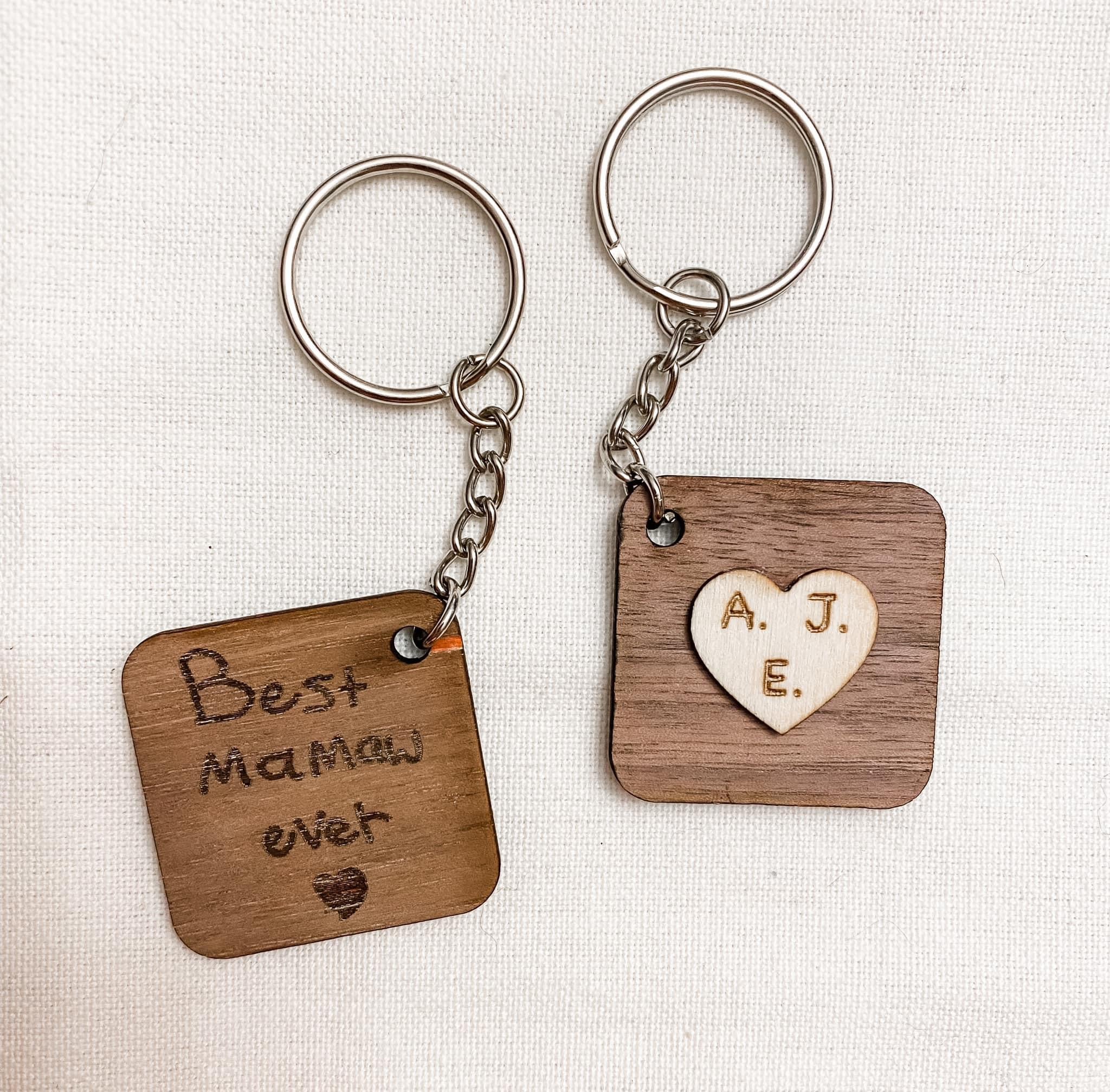 Custom wood laser cut and engraved key chains